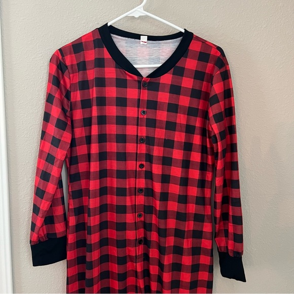 Lazy One Bear Cheeks Longjohn Flapjack Red Plaid Pajamas One Piece Women's M - Picture 2 of 7